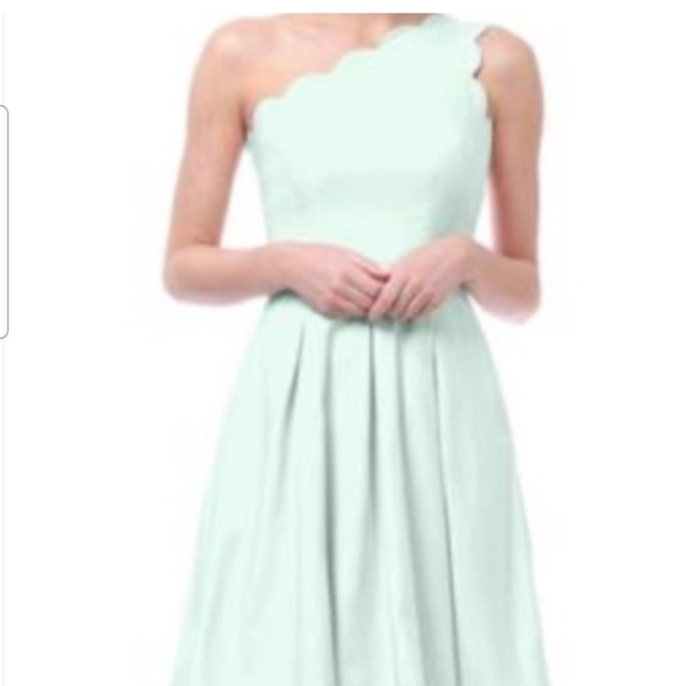 Weddington Way One Shoulder Scalloped A-Line Bridesmaid Dress Coral 10 Pocket